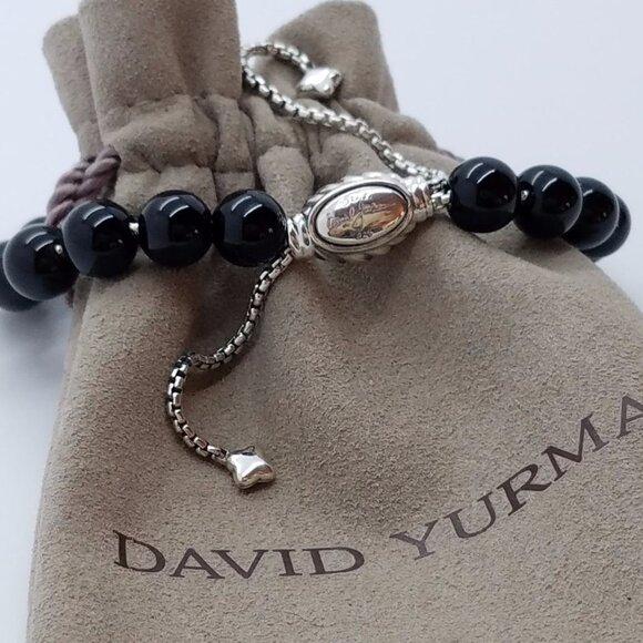 David Yurman Sterling Silver and Black Onyx Beads Adjustable Bracelet - Picture 4 of 5
